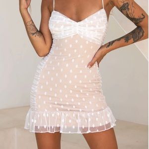 Selfie Leslie BAMBI RUCHED MINI DRESS POLKA DOT WHITE